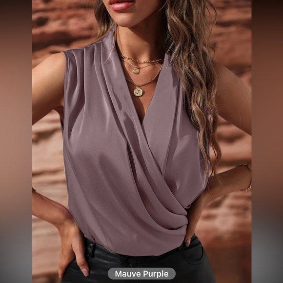 Elegant Classy Overlay Sleeveless Office Work Top Blouse - Picture 9 of 10